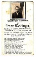 Sterbebild Weidinger Franz, Pachmanning